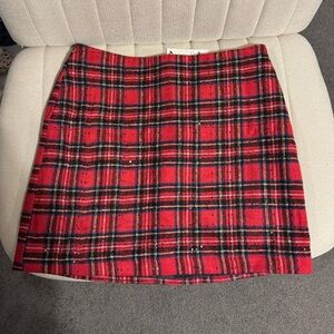 Women’s Francesca's Red Plaid Sequin Mini Skirt: L (NWT)